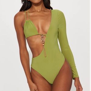 Fashion Nova Living Better Bodysuit, Olive, Size Small, NEW
